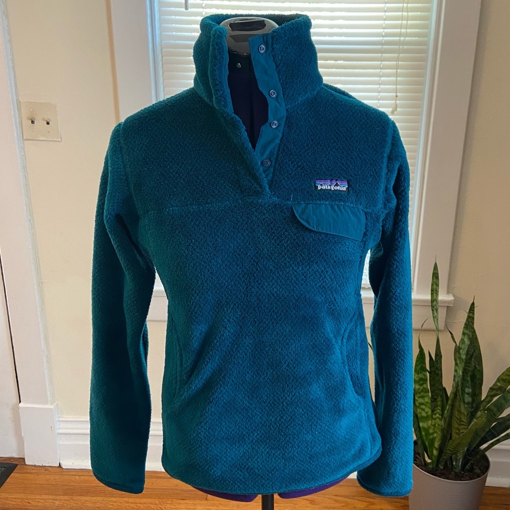 Patagonia Re-Tool Snap-T Fleece Pullover Sweater Dark Teal Women Small Warm Soft